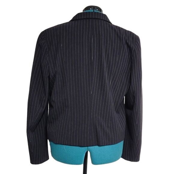 Worthington Black Suit Jacket Vertical Stipes Blazer One Front Button Size XL - Picture 2 of 8